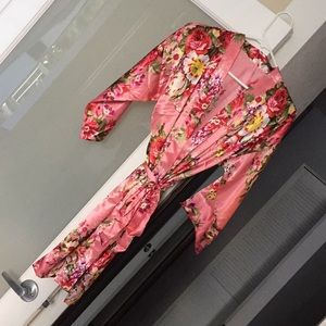 Pink floral silky robe